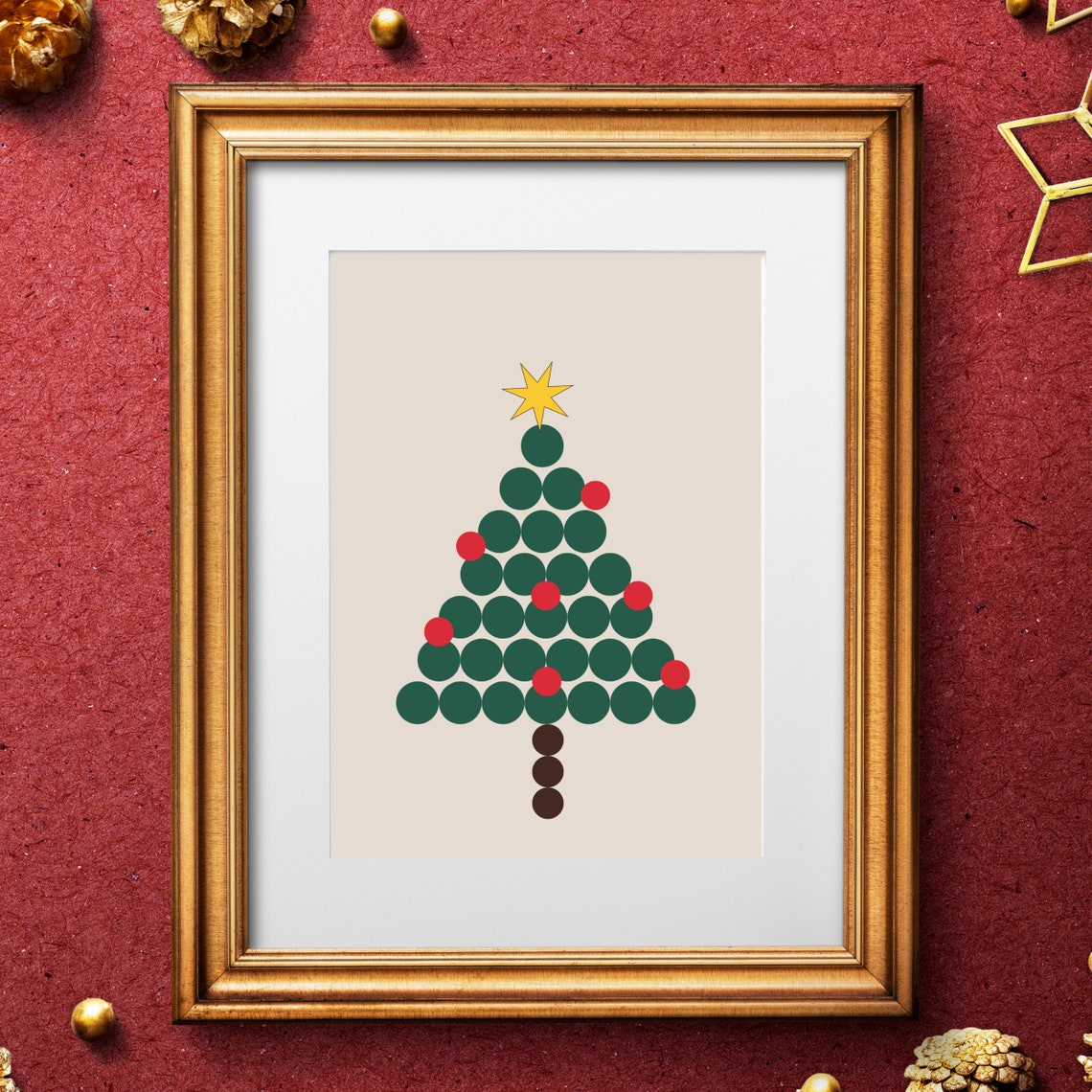 Minimalist Christmas Tree Geometric Circle Dot Ornament Holiday Poster