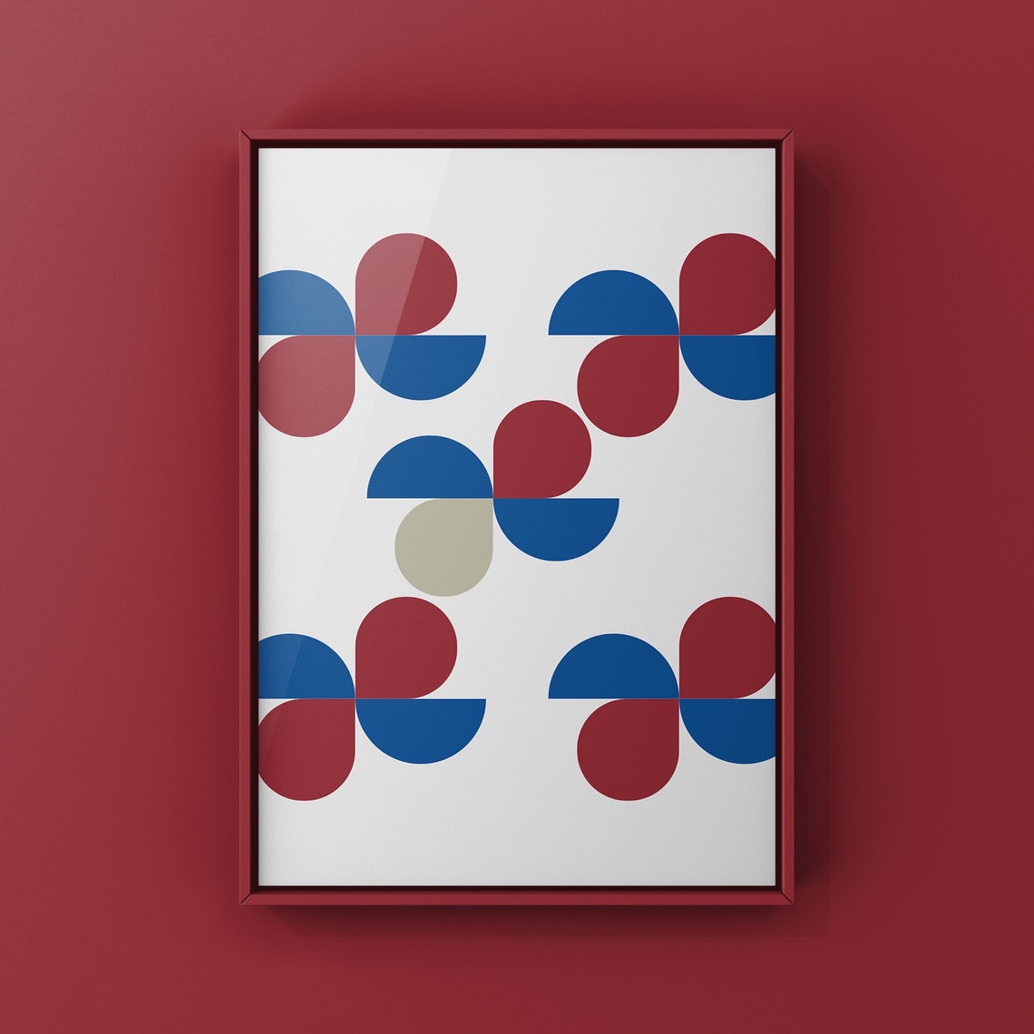 Geometric Abstract Navy Blue Burgundy Semicircle Pinwheel Wall Poster - Image 2