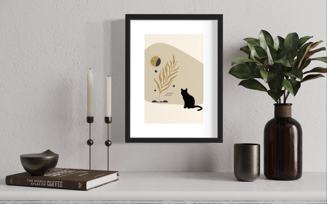 Boho Cat Abstract Decor Art Print - Image 2