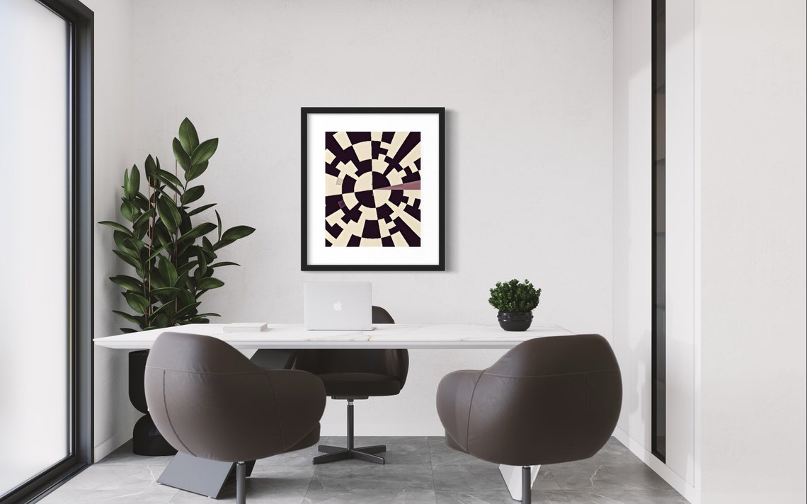 Black White Radial Sunburst Geometric Optical Illusion Art Wall Art - Image 2