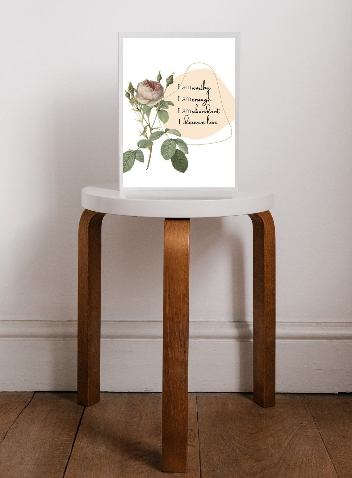 I Am Worthy Positive Affirmations Vintage Rose Mindfulness Art Poster - Image 2
