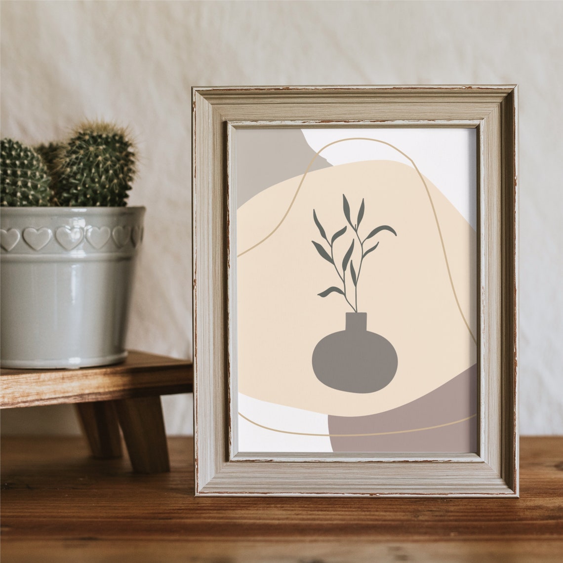 Boho Neutral Vase Botanical Leaves Abstract Earth Tones Wall Poster