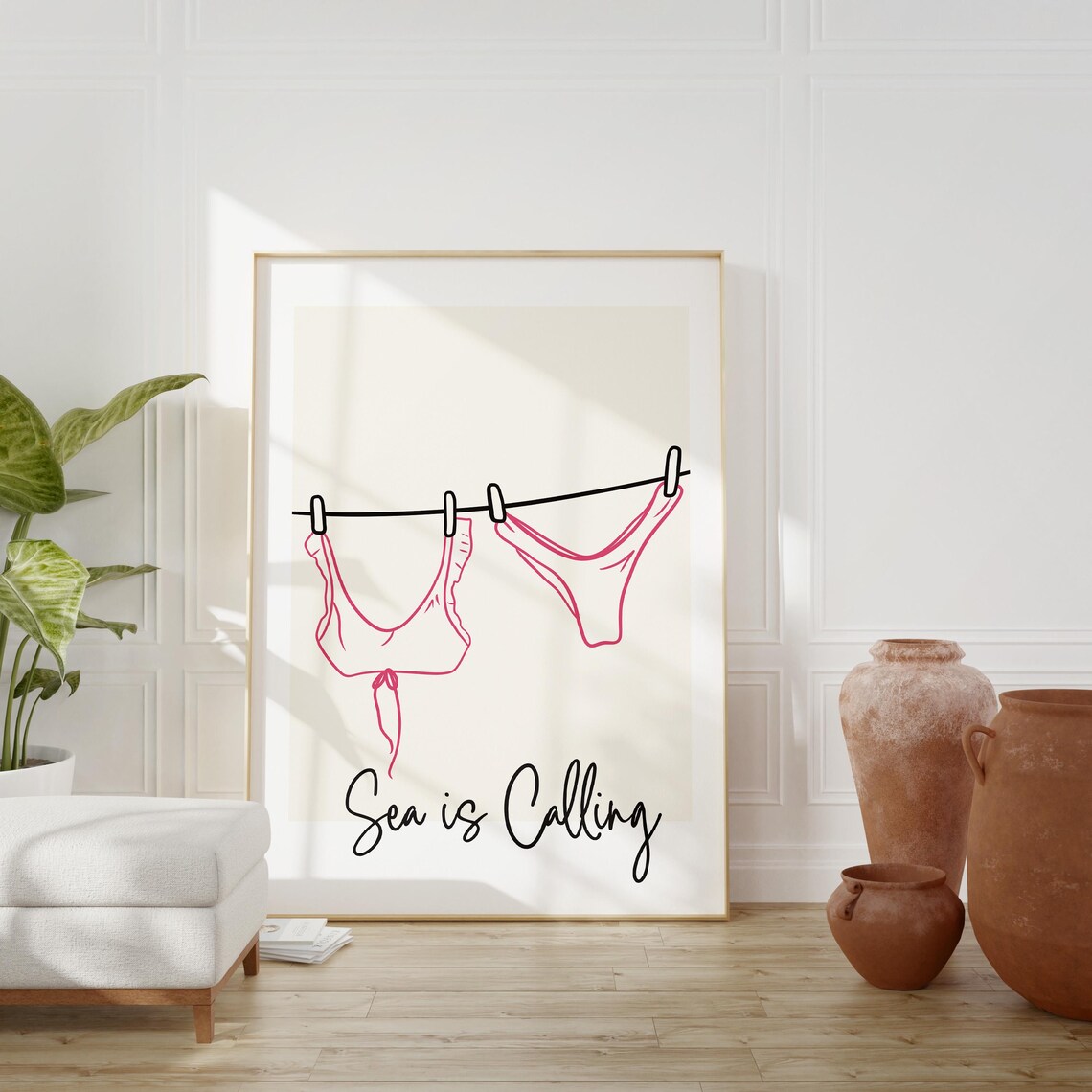 Minimalist Bikini Art, Summer Beach Line Drawing