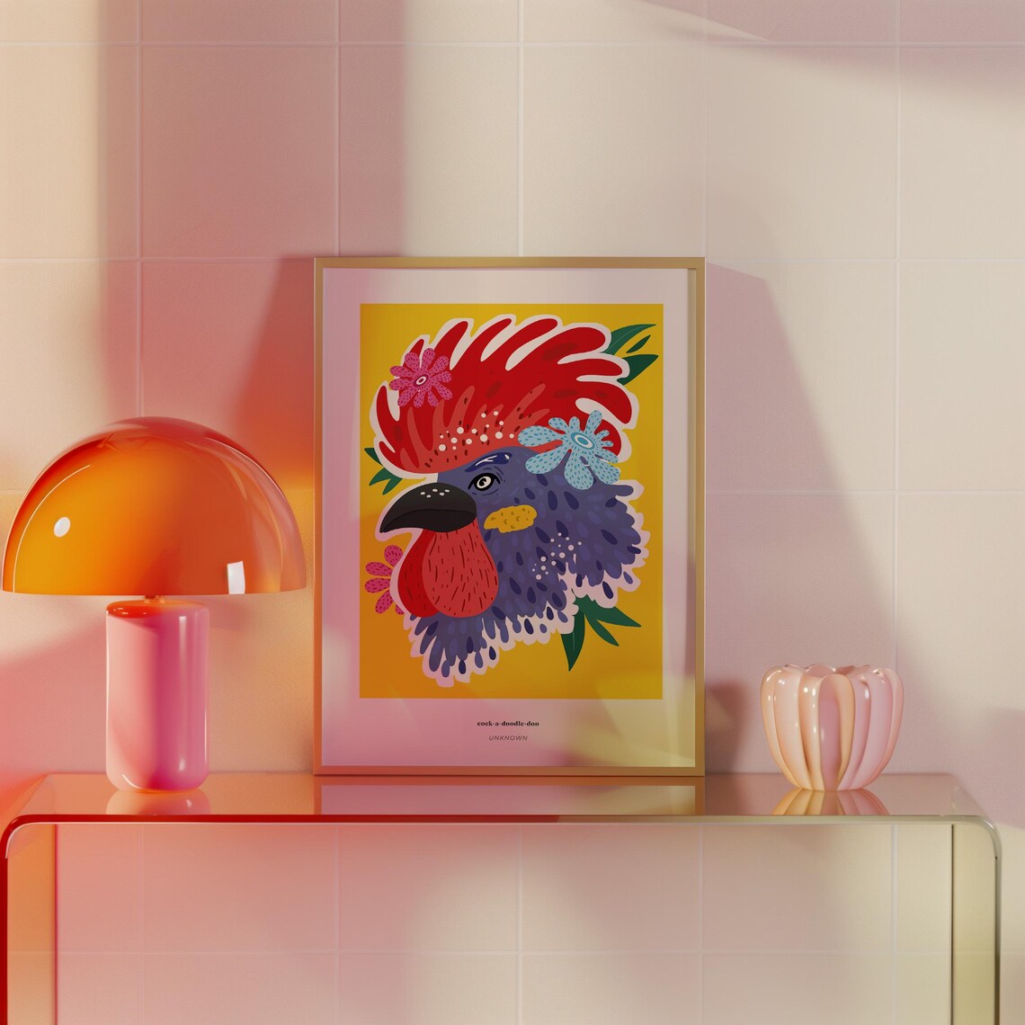 Cock a Doodle Doo Rooster Quote Bold Yellow Farm Animal Art Poster - Image 3