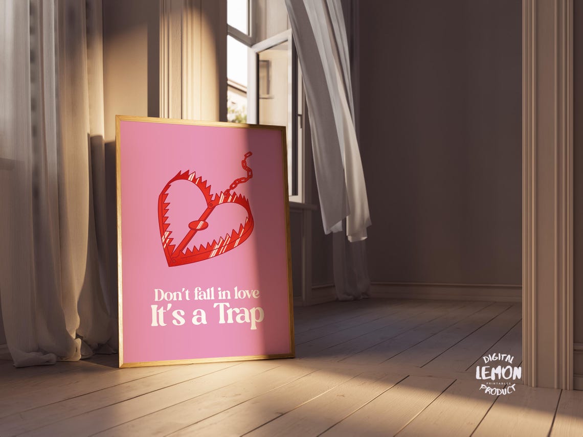 Don't Fall in Love It's a Trap Pink Funny Anti Valentine Quote Poster - Image 2
