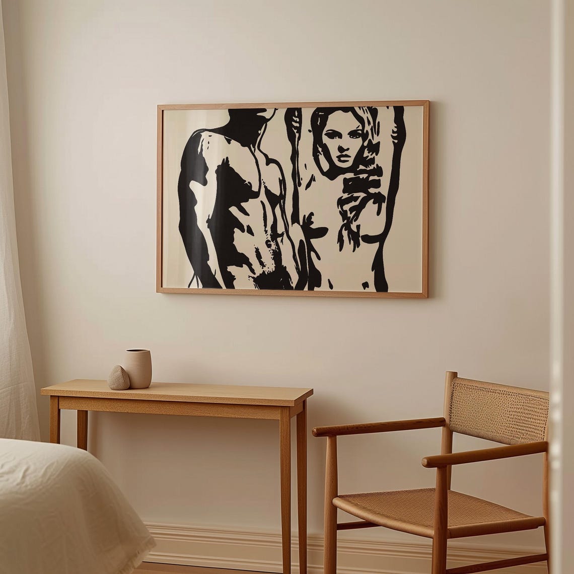 Abstract Couple Figure Black Beige Bold Silhouette Modern Love Poster - Image 4