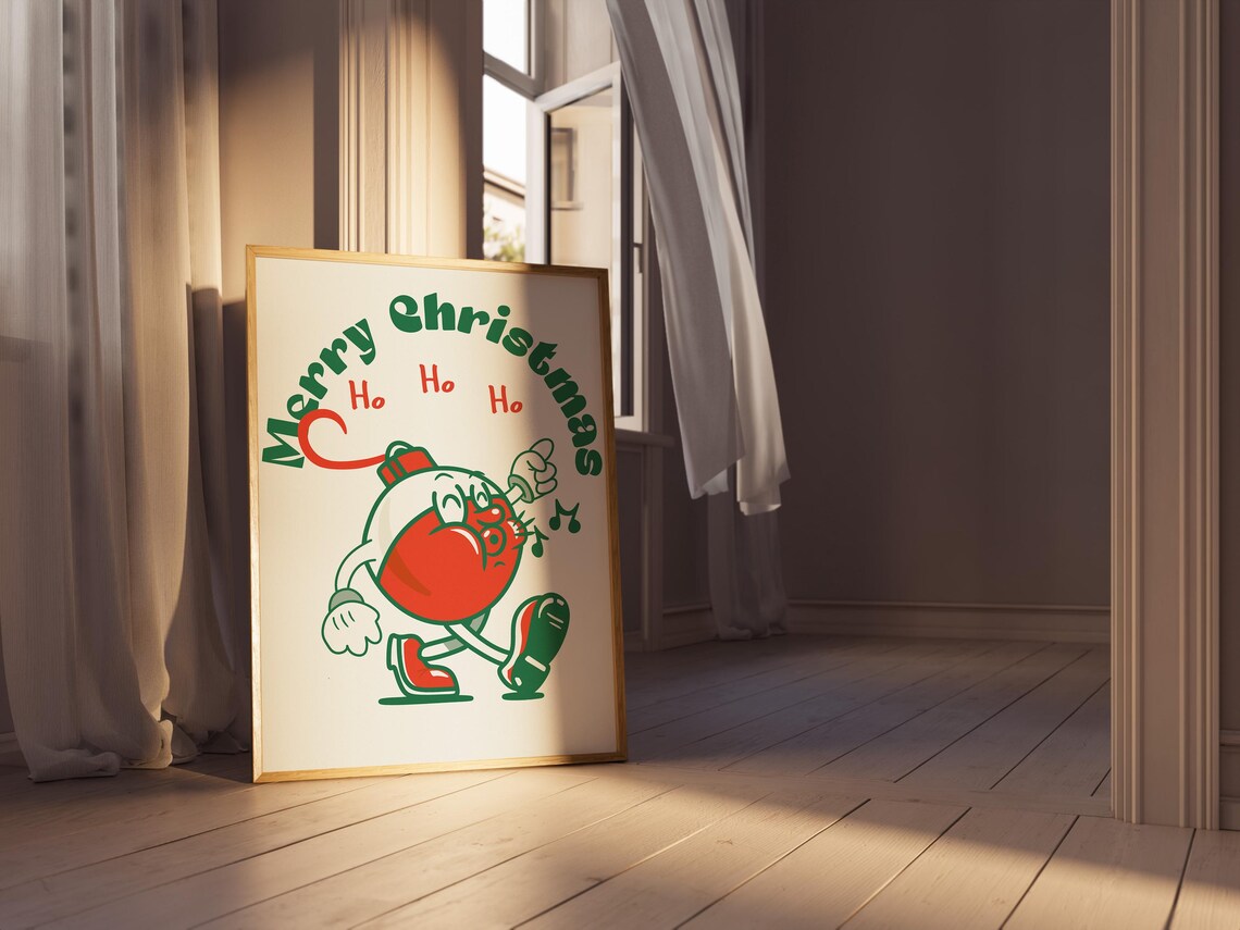 Merry Christmas Ho Ho Ho Retro Ornament Mascot Dancing Holiday Poster - Image 3