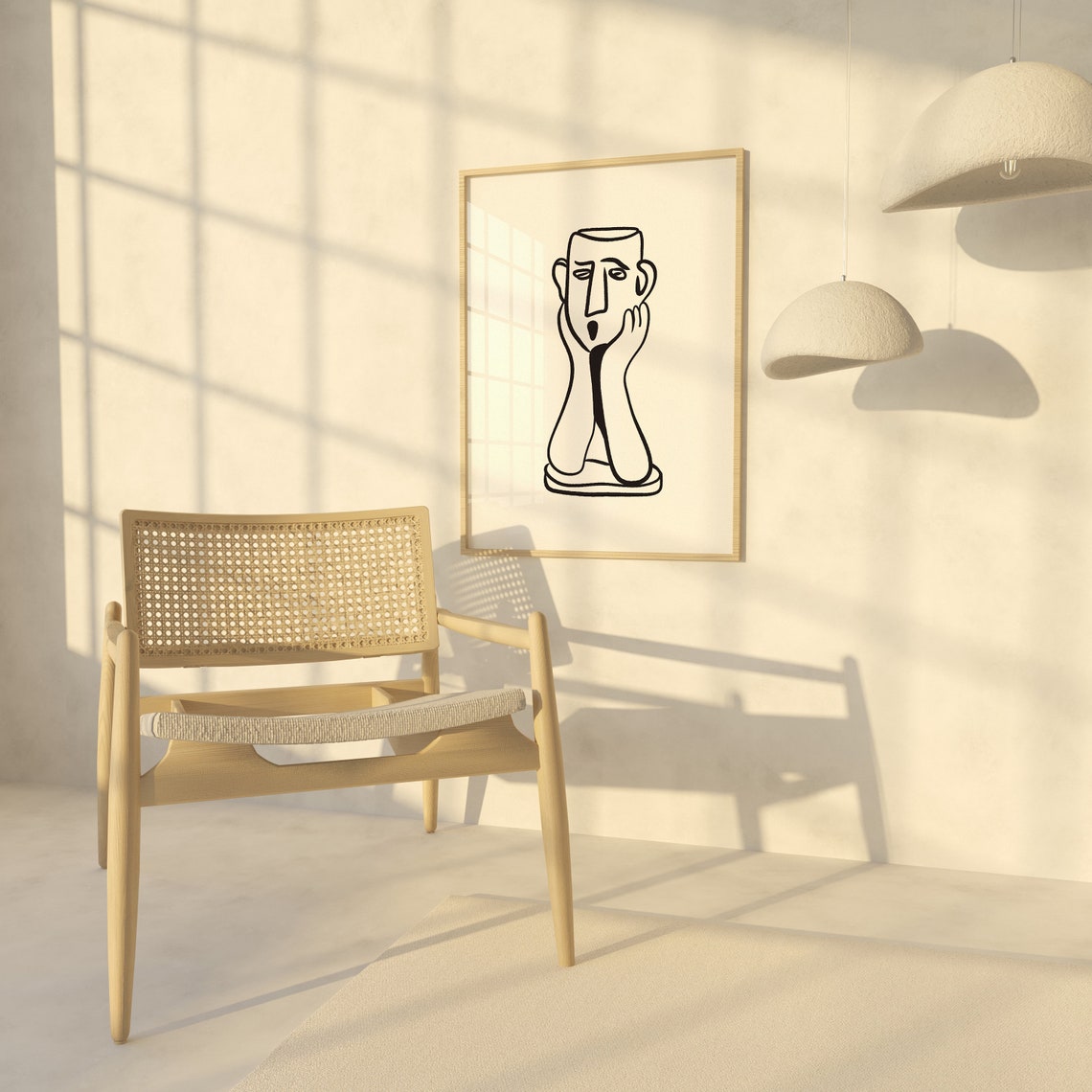 Abstract Black White Line Face Picasso Style Minimal Art Poster - Image 2