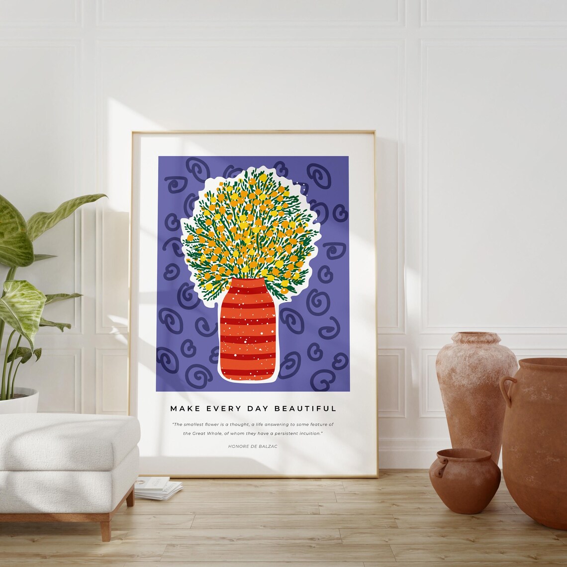 Make Every Day Beautiful Yellow Flowers Red Vase Purple Quote Poster