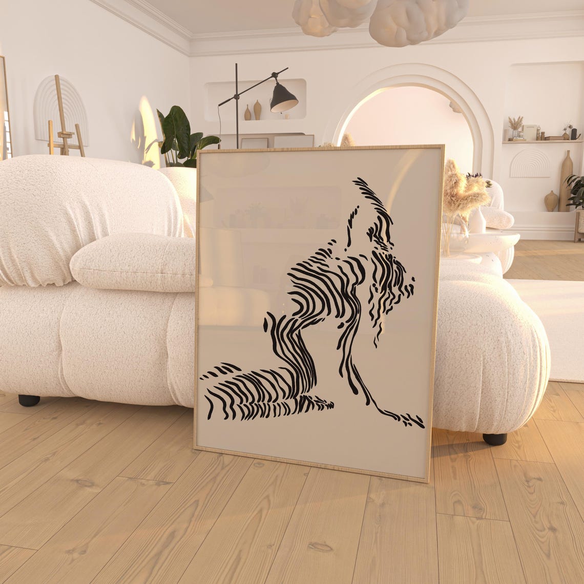 Zebra Stripe Reclining Figure Black White Abstract Modern Art Poster