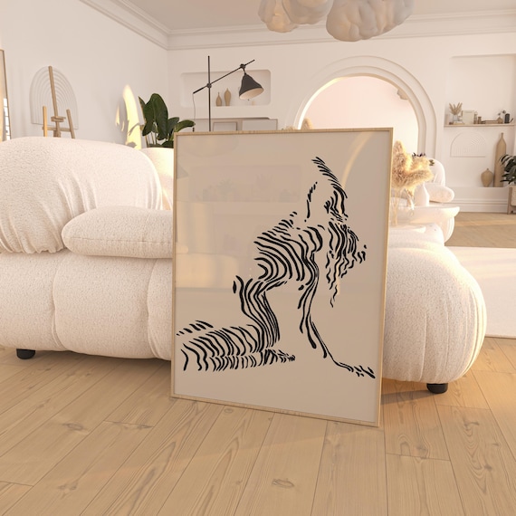 Zebra Stripe Reclining Figure Black White Abstract Modern Art Poster