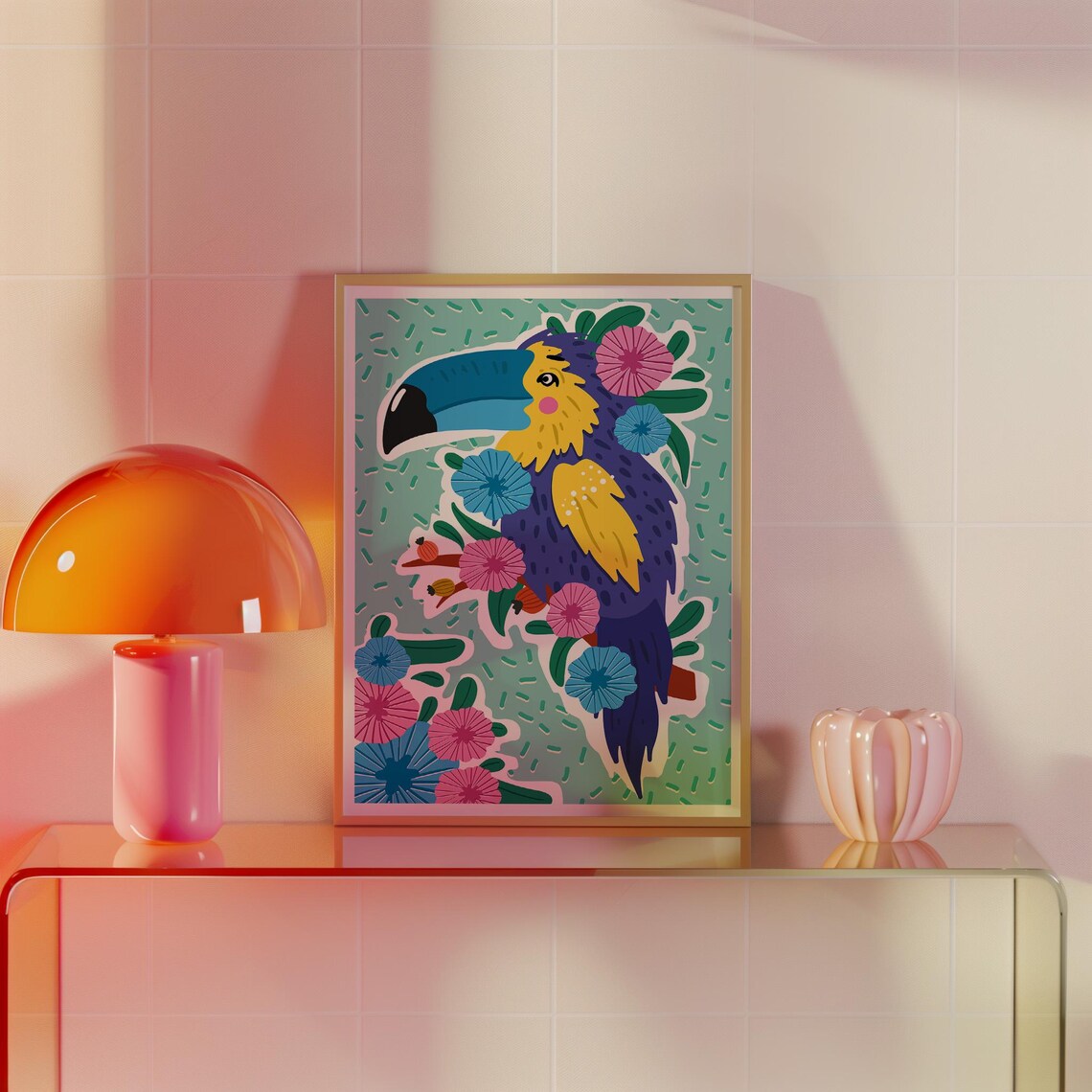 Colorful Toucan Tropical Bird Flower Folk Art Jungle Wildlife Poster - Image 3