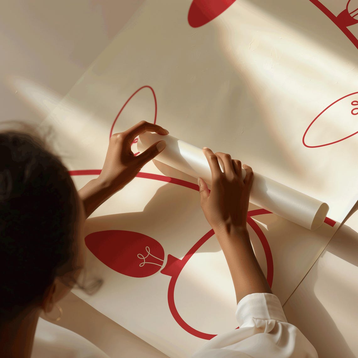 Minimalist Red Christmas String Lights Festive Line Art Holiday Poster - Image 4