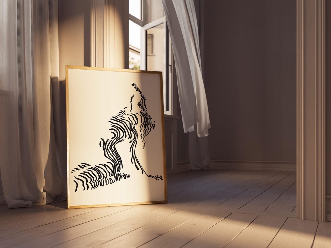 Zebra Stripe Reclining Figure Black White Abstract Modern Art Poster - Image 2