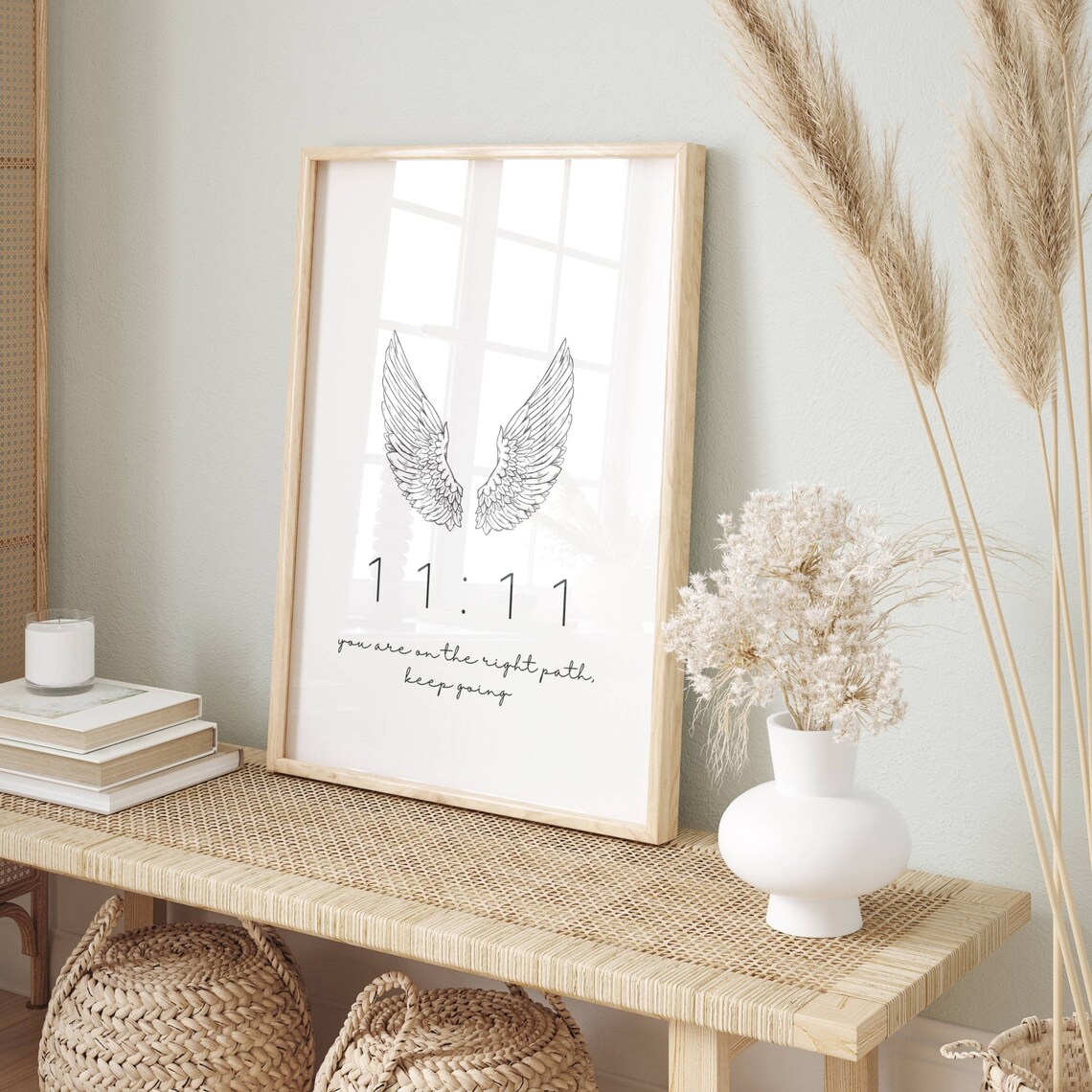 1111 Angel Wings Minimalist Spiritual Quote Keep Going Wall Art - Image 3