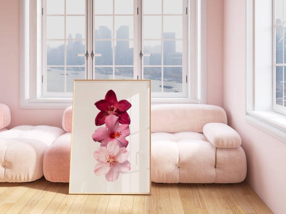 Hibiscus Flower Hawaiian Print Aloha Lily Floral Artwork Decor Wall Art Retro Art Print Preppy Room Decor Pink Flower Hawaiian Poster
