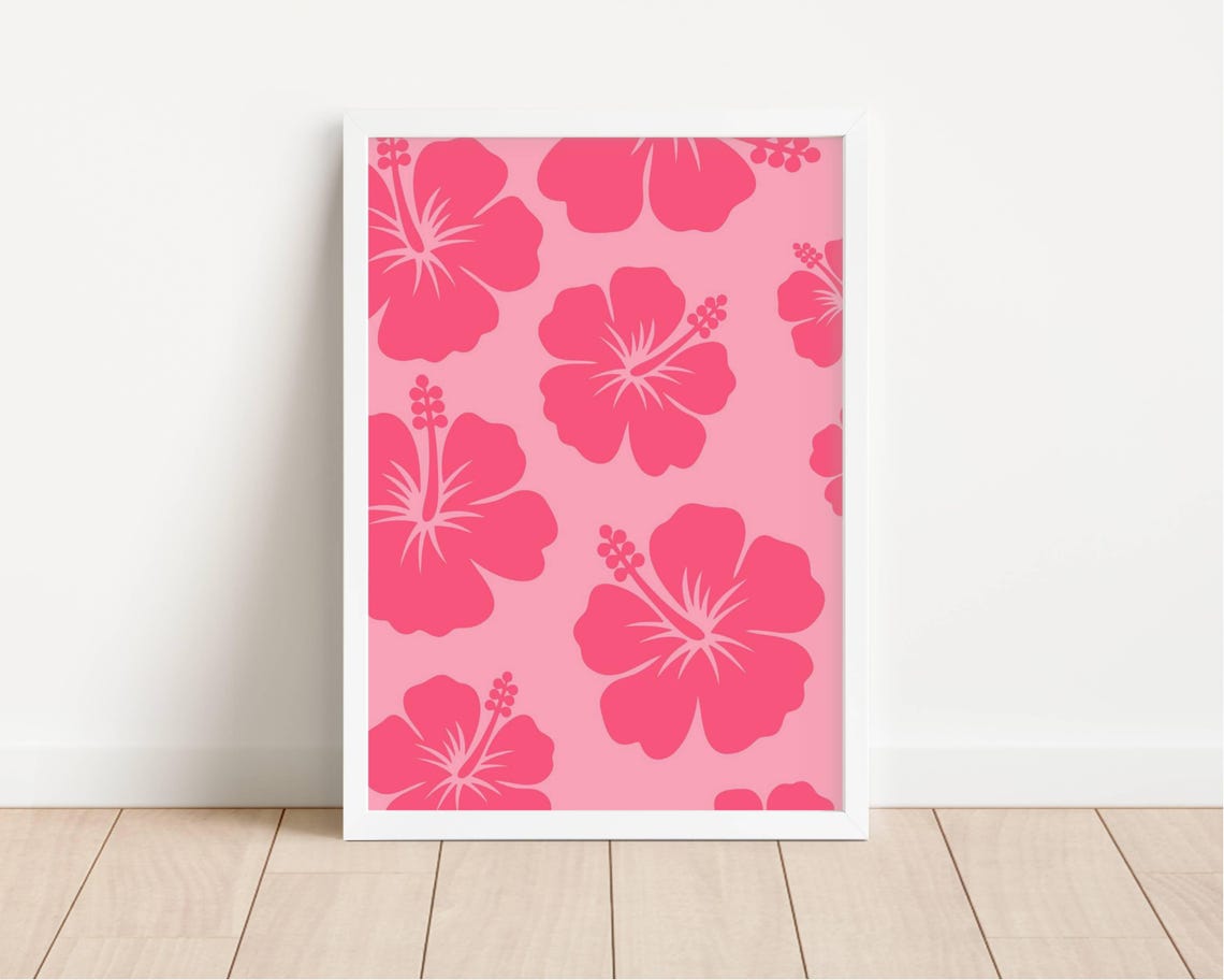 Hot Pink Hibiscus Silhouette Bold Graphic Tropical Flower Poster - Image 2