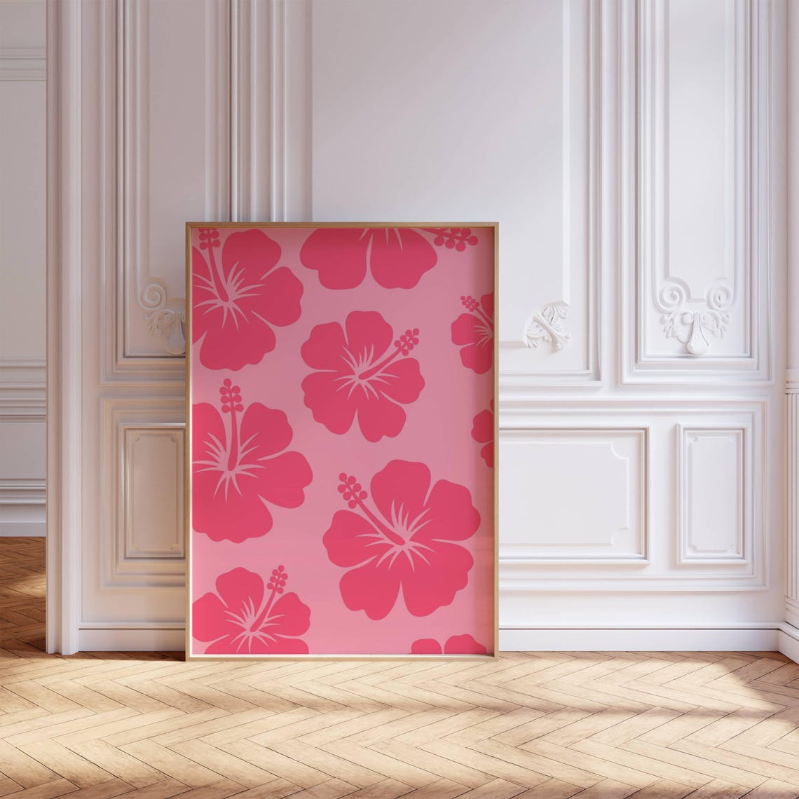Hot Pink Hibiscus Silhouette Bold Graphic Tropical Flower Poster