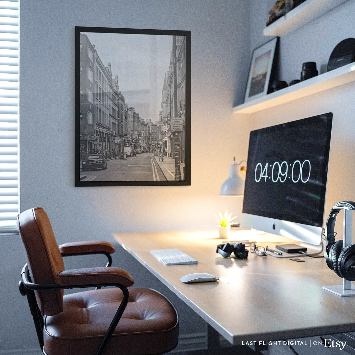 Ireland Dublin City Street Historic Buildings Black White Poster - Image 2