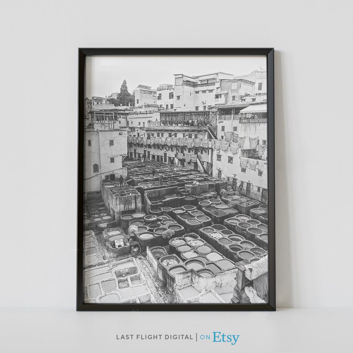 Fes Morocco Chouara Tannery Dye Pits Black And White Photo Poster