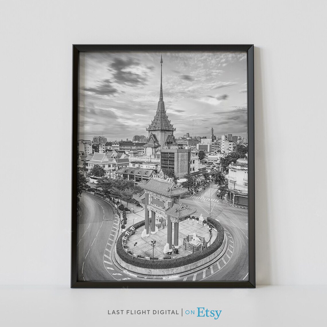 Thailand Poster Bangkok Print Skyline Cityscape Bangkok Wall Art Bangkok Poster Black And White Photo Chinatown Southeast Asia
