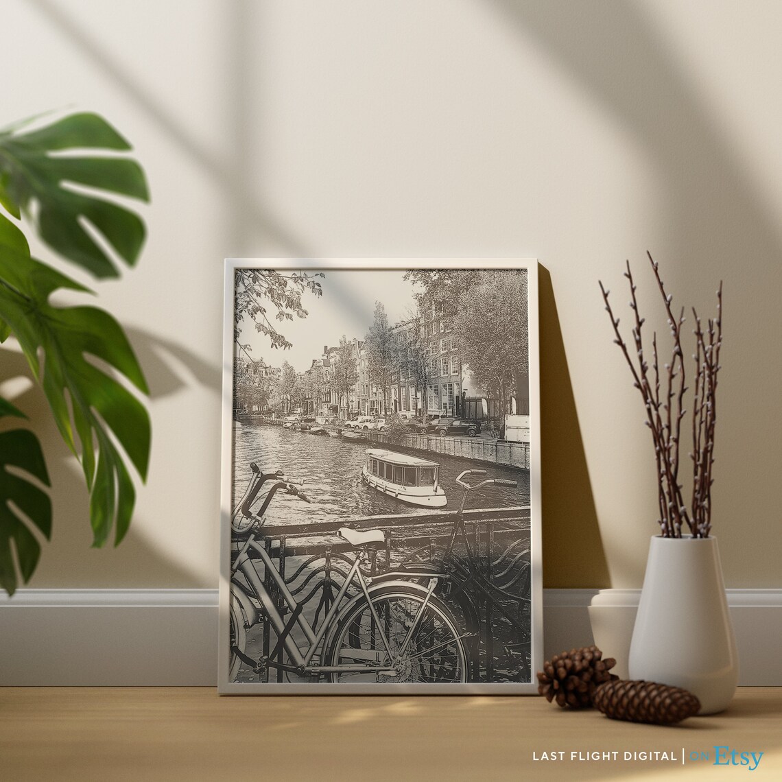Amsterdam Canal Houses Travel Poster, Black White - Image 3