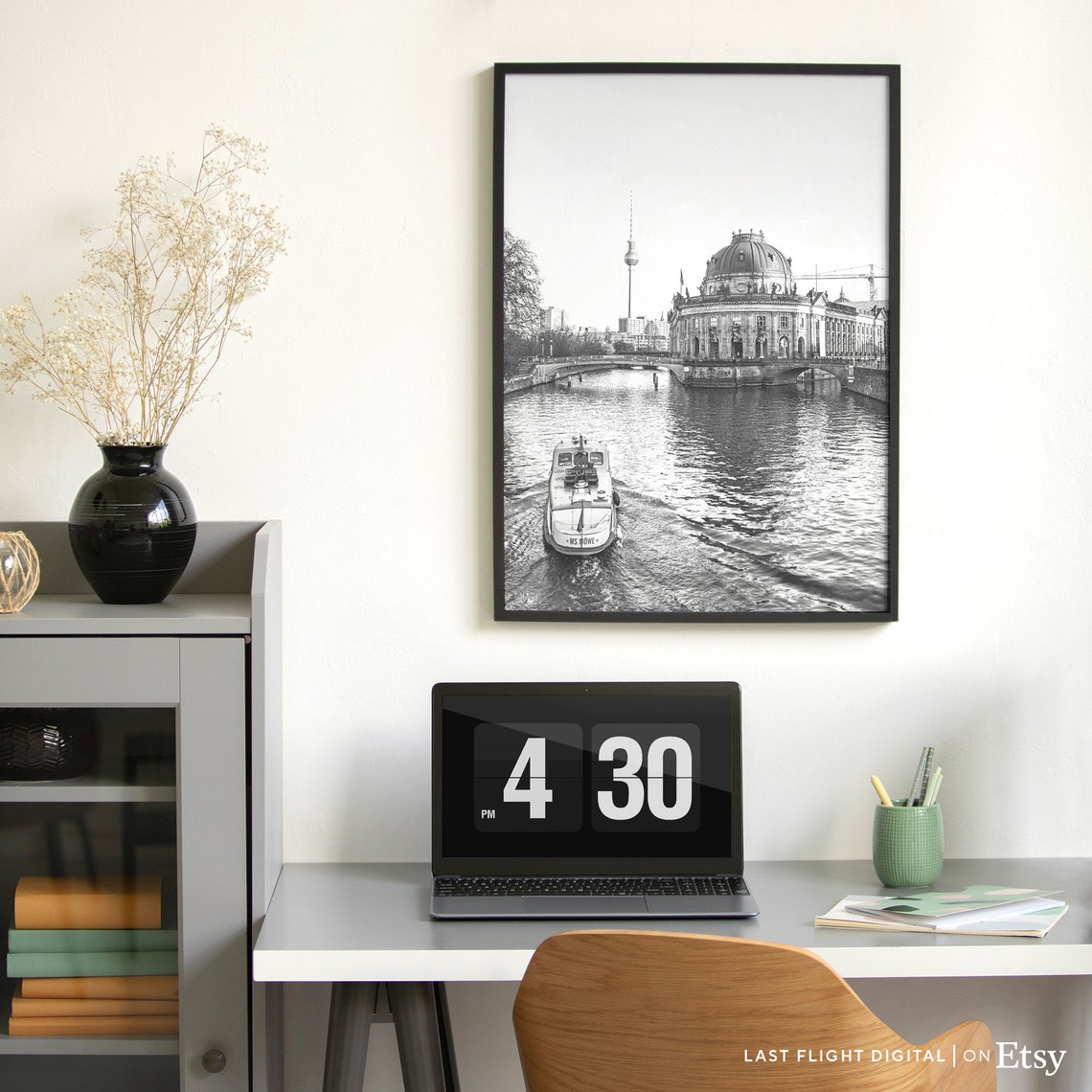 Berlin Bode Museum Spree River TV Tower Black And White Photo Poster - Image 2