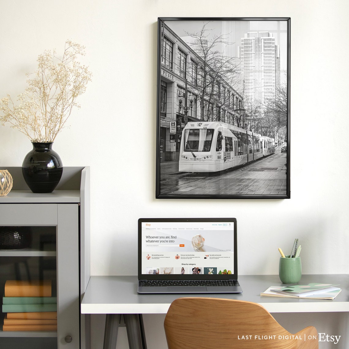 Portland Print Oregon Poster Streetcar Portland Poster Black White Photography United States Oregon Print Cityscape Downtown Tram - Image 5