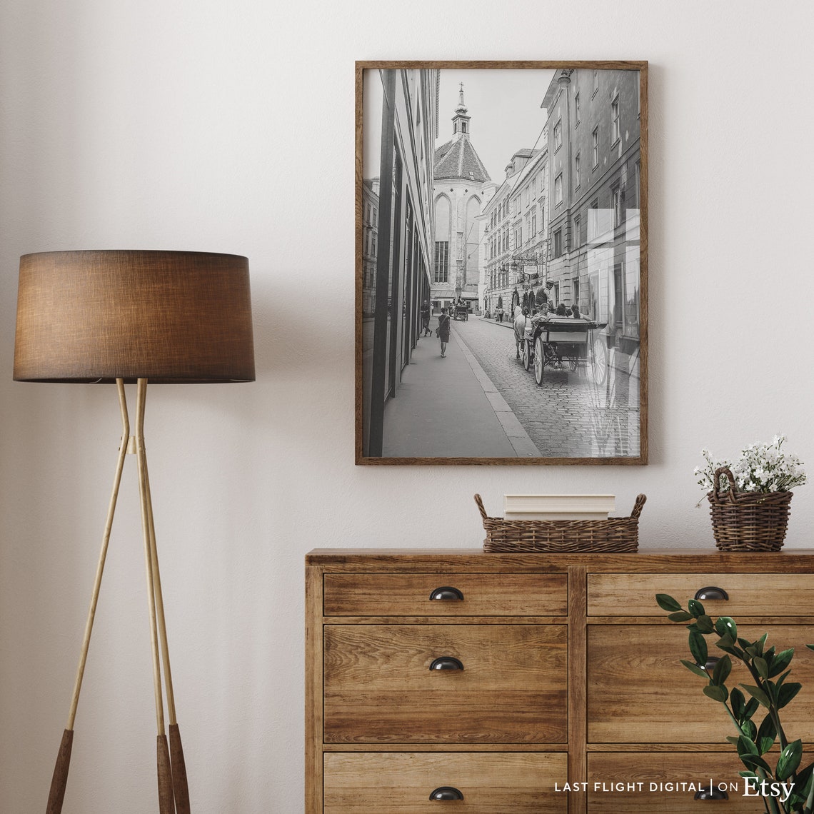 Vienna Austria Horse Carriage Old Town Street Black White Poster - Image 2