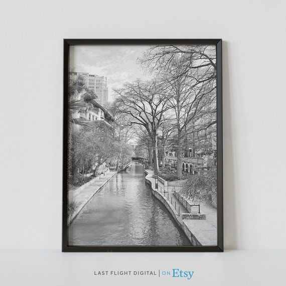 Texas Print San Antonio Poster River Walk Texas Poster Cityscape Downtown Black White Photography Skyline San Antonio Print Art