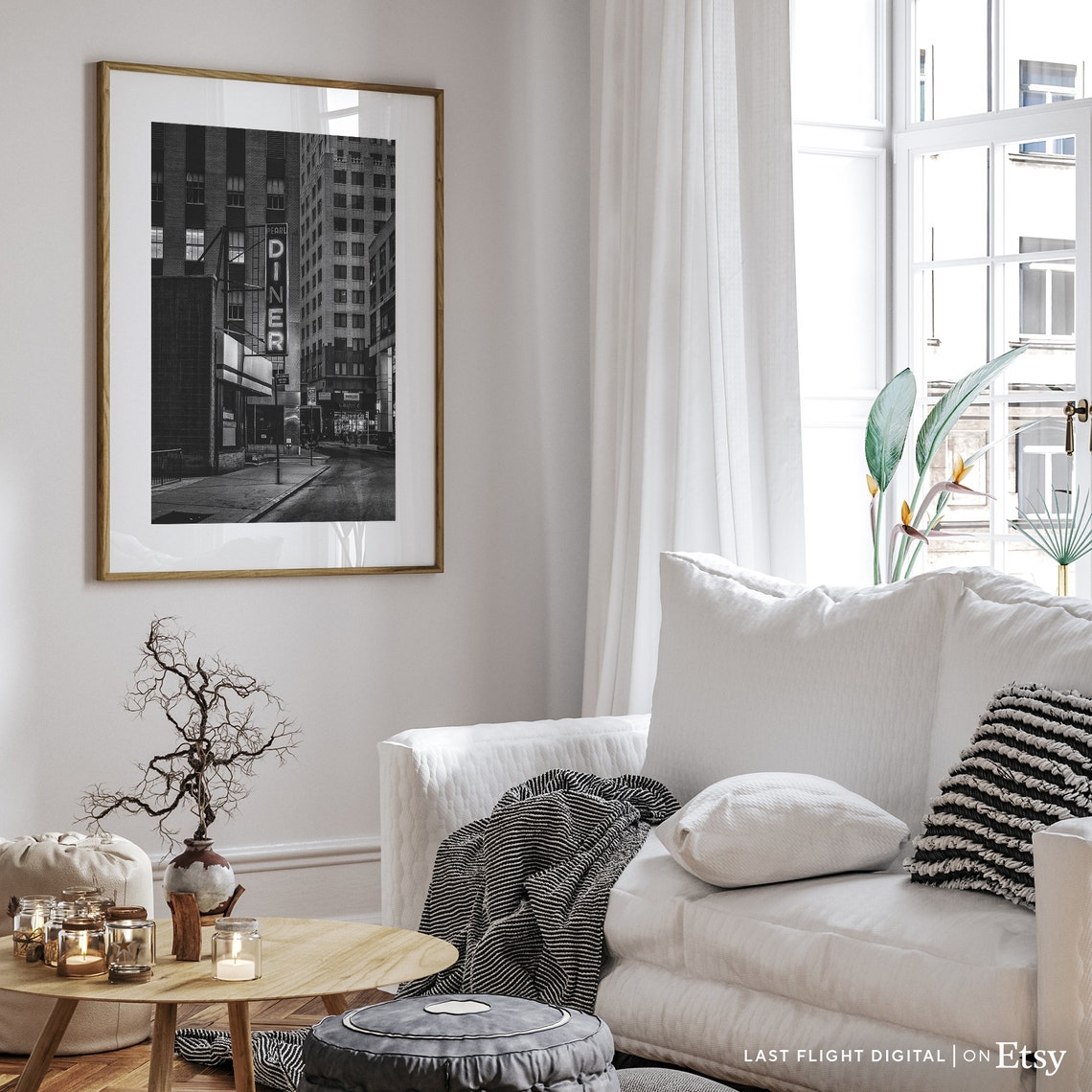 New York Print Pearls Diner New York Poster New York City Nyc Black And White Photo Cityscape Skyline Downtown City Streets Night - Image 2