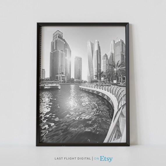 Dubai Marina Cayan Tower Twisted Skyscraper Black And White Poster