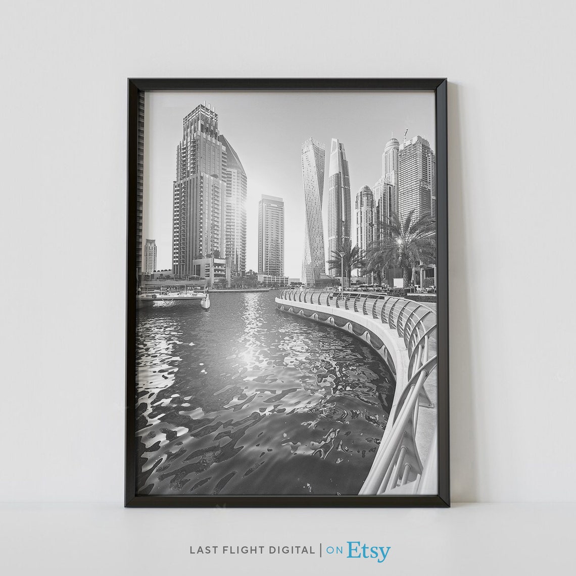Dubai Marina Cayan Tower Twisted Skyscraper Black And White Poster