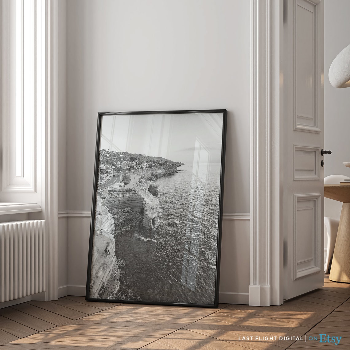 California San Diego Sunset Cliffs Ocean Coast Black White Poster - Image 3