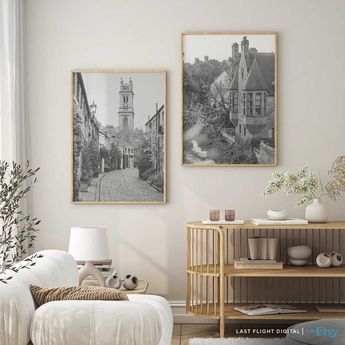 Scotland Edinburgh Circus Lane Cobblestone Street Black White Poster - Image 4