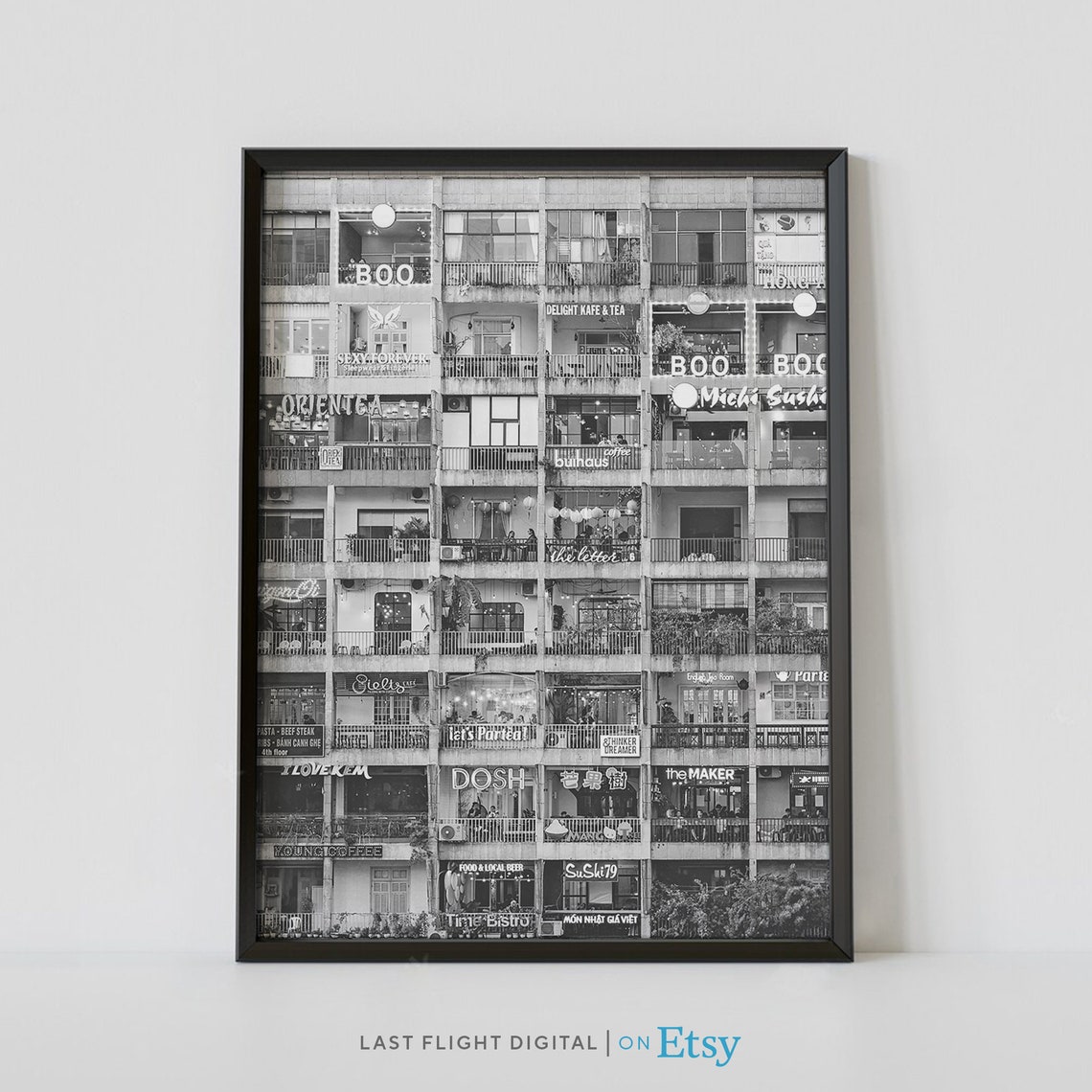 Vietnam Poster Cafe Apartments Ho Chi Minh City Print Vietnam Print Ho Chi Minh City Poster Black White Photo Skyline Cityscape Art