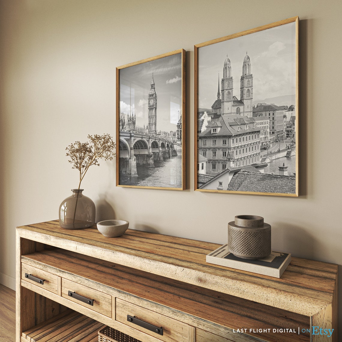 Zurich Grossmunster Twin Towers Old Town Black And White Photo Poster - Image 3