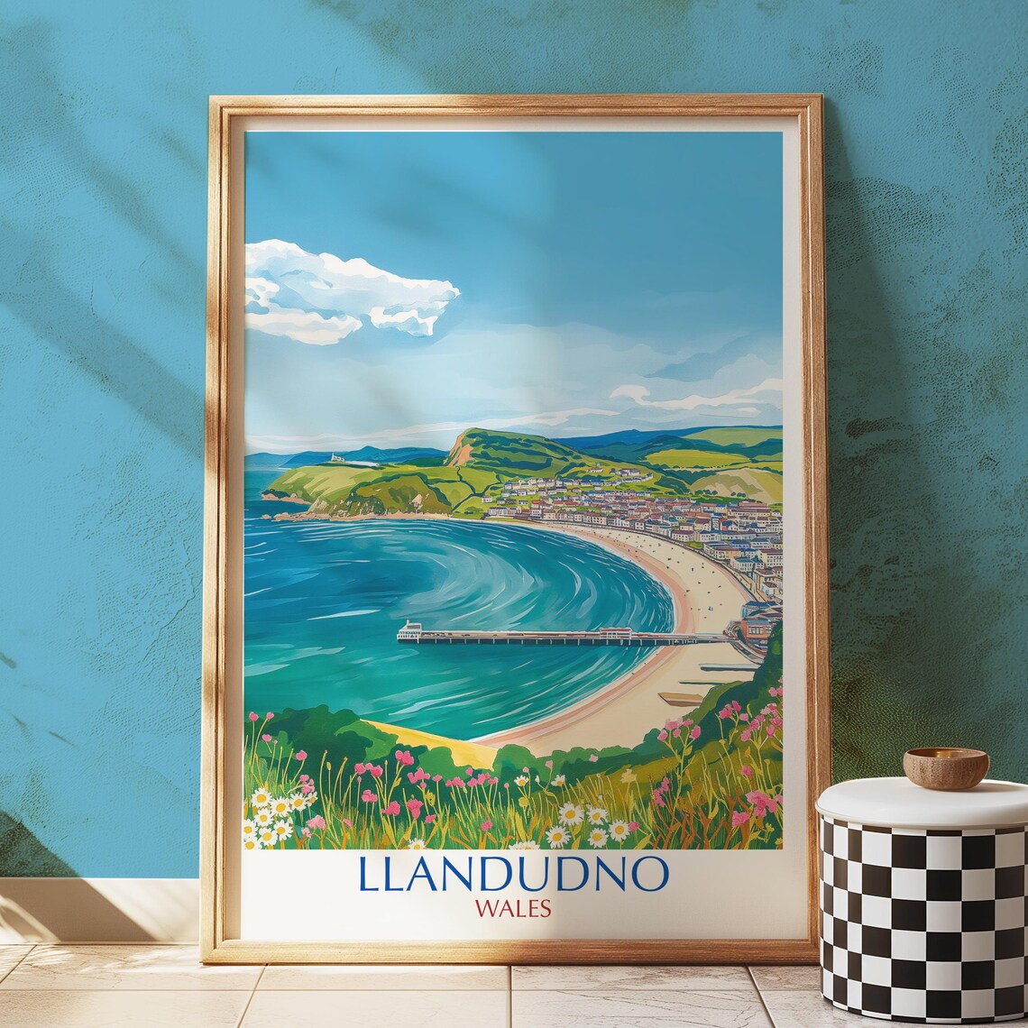 Llandudno Wales Vintage Style Pier Beach Seaside Travel Poster