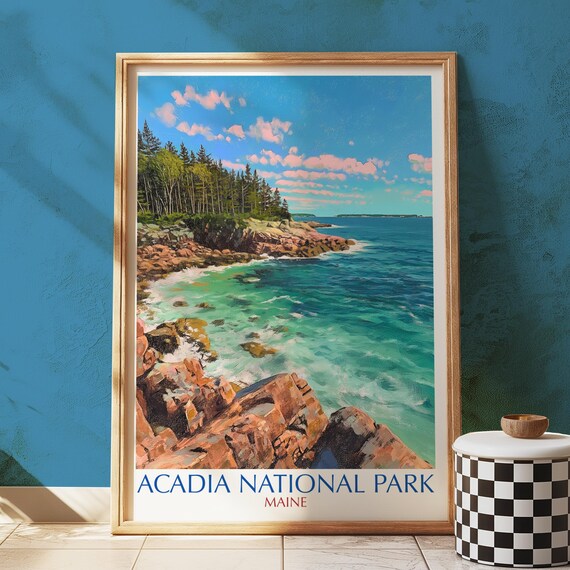 Acadia National Park Maine Rocky Coast Vintage Scenic Travel Poster