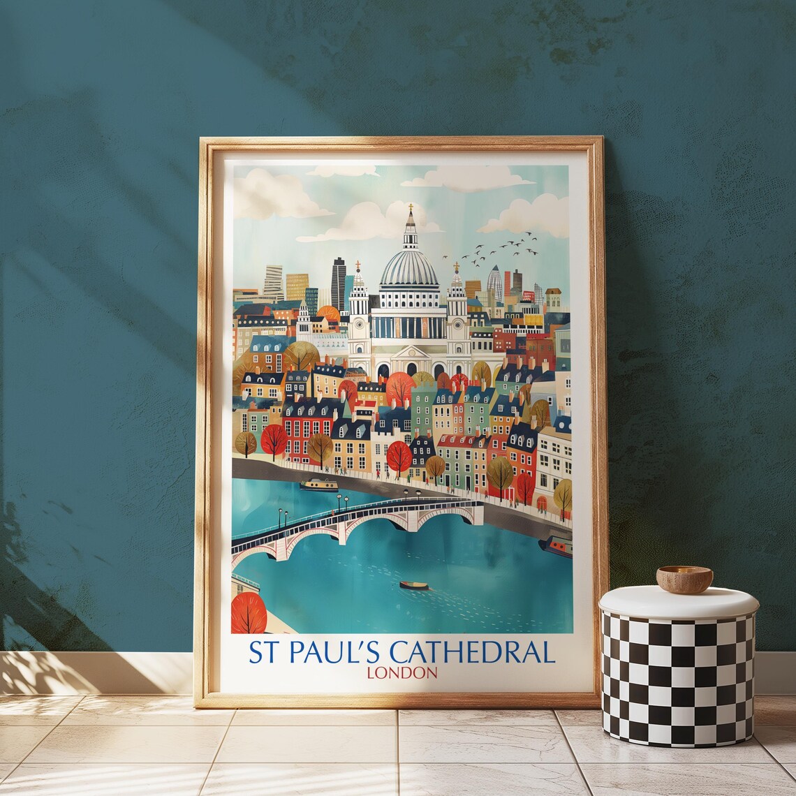 St Pauls Cathedral London Thames Skyline Vintage Travel Poster