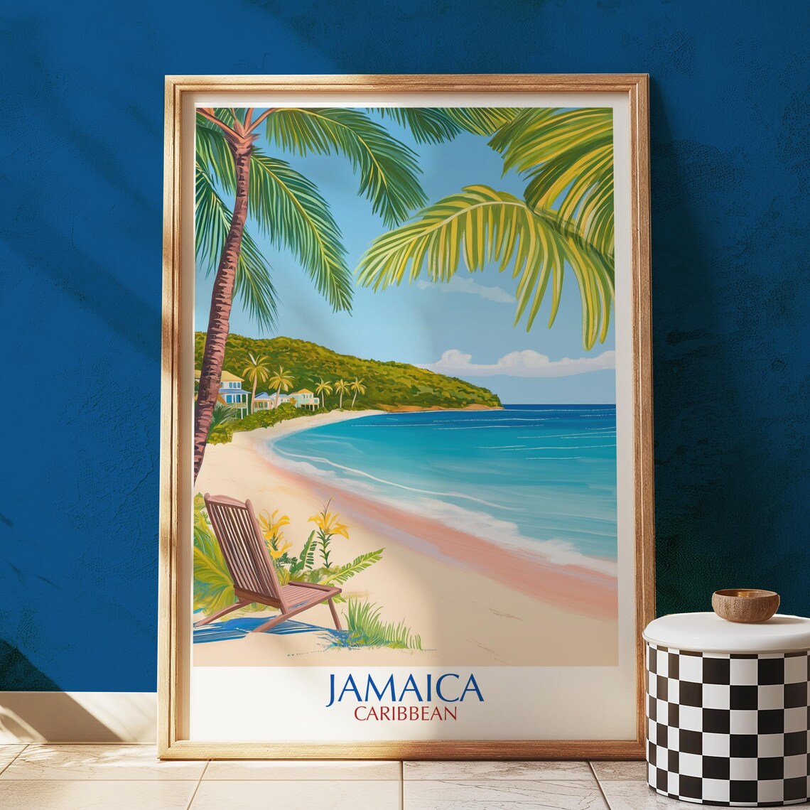 Jamaica Caribbean Palm Beach Chair Vintage Tropical Travel Poster