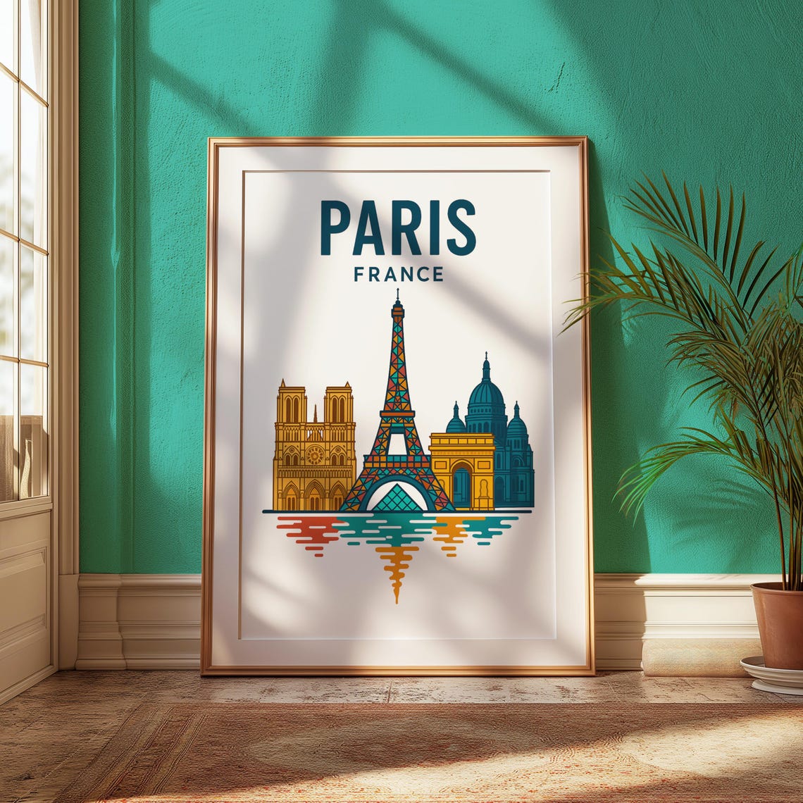 Paris France Eiffel Tower Landmark Illustration Travel Poster Art