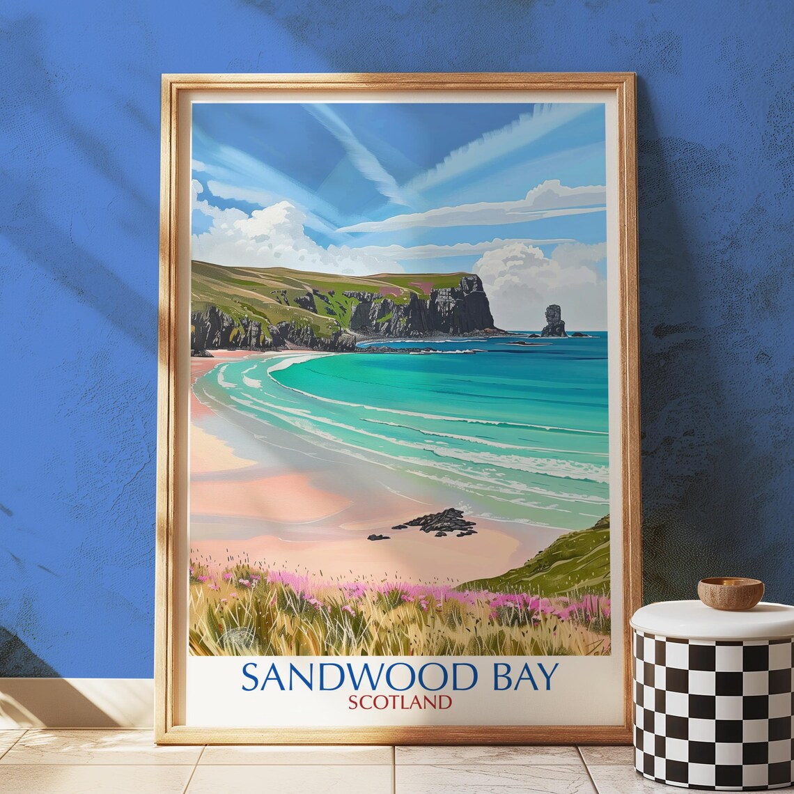 Sandwood Bay Scotland Vintage Style Beach Cliffs Travel Poster