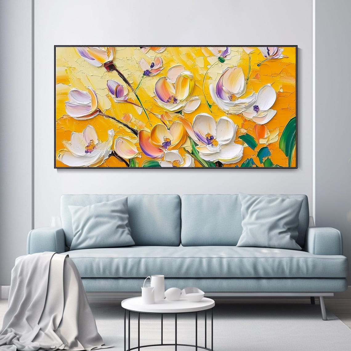 White Orchid Flowers Golden Yellow Background Textured Art Poster - Image 3