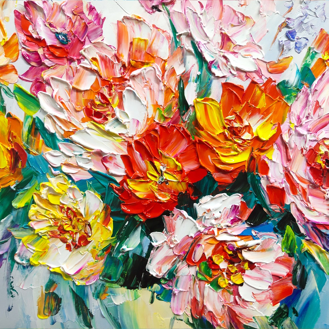 Warm Pink Peach Orange Flower Bouquet Textured Floral Art Poster - Image 2