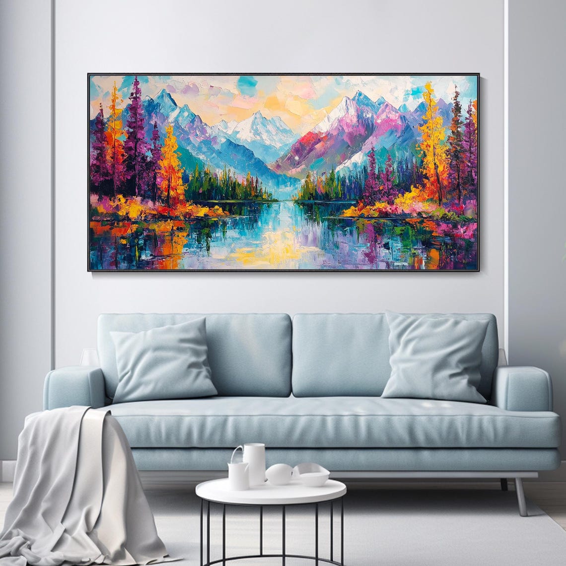 Colorful Mountain Lake Reflection Autumn Forest Peaks Art Poster - Image 3