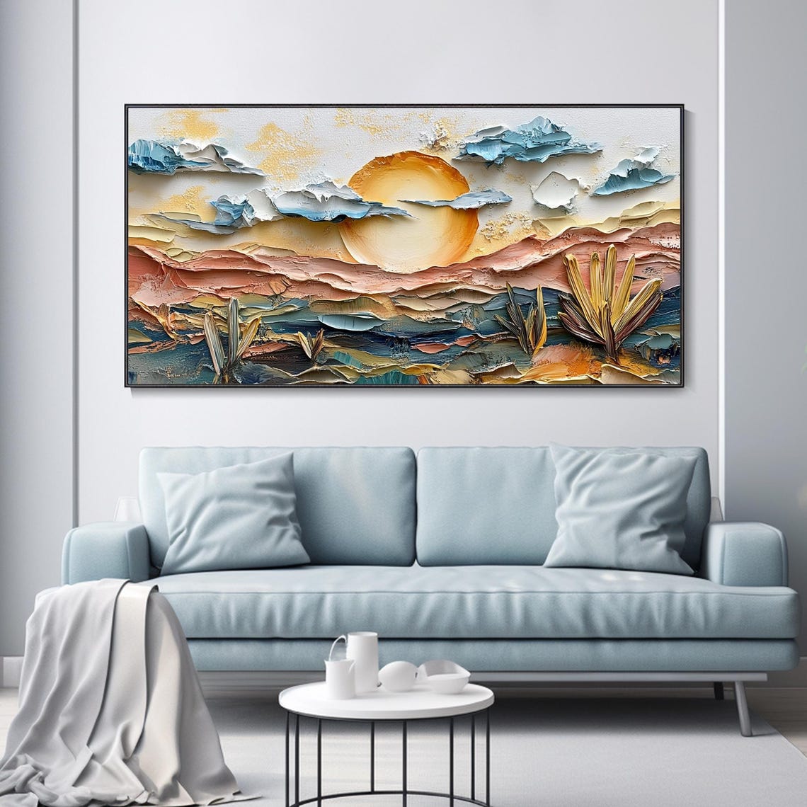 Desert Sunrise Sculpted Sun Agave Terracotta 3D Texture Art Poster - Image 3