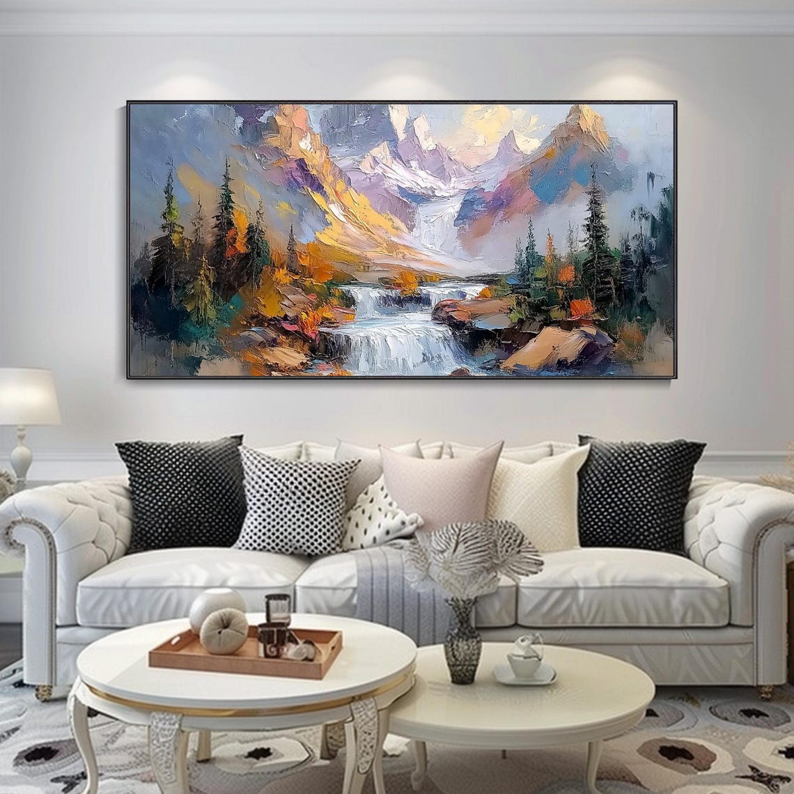 Mountain River Waterfall Autumn Pine Landscape Modern Poster - Image 2