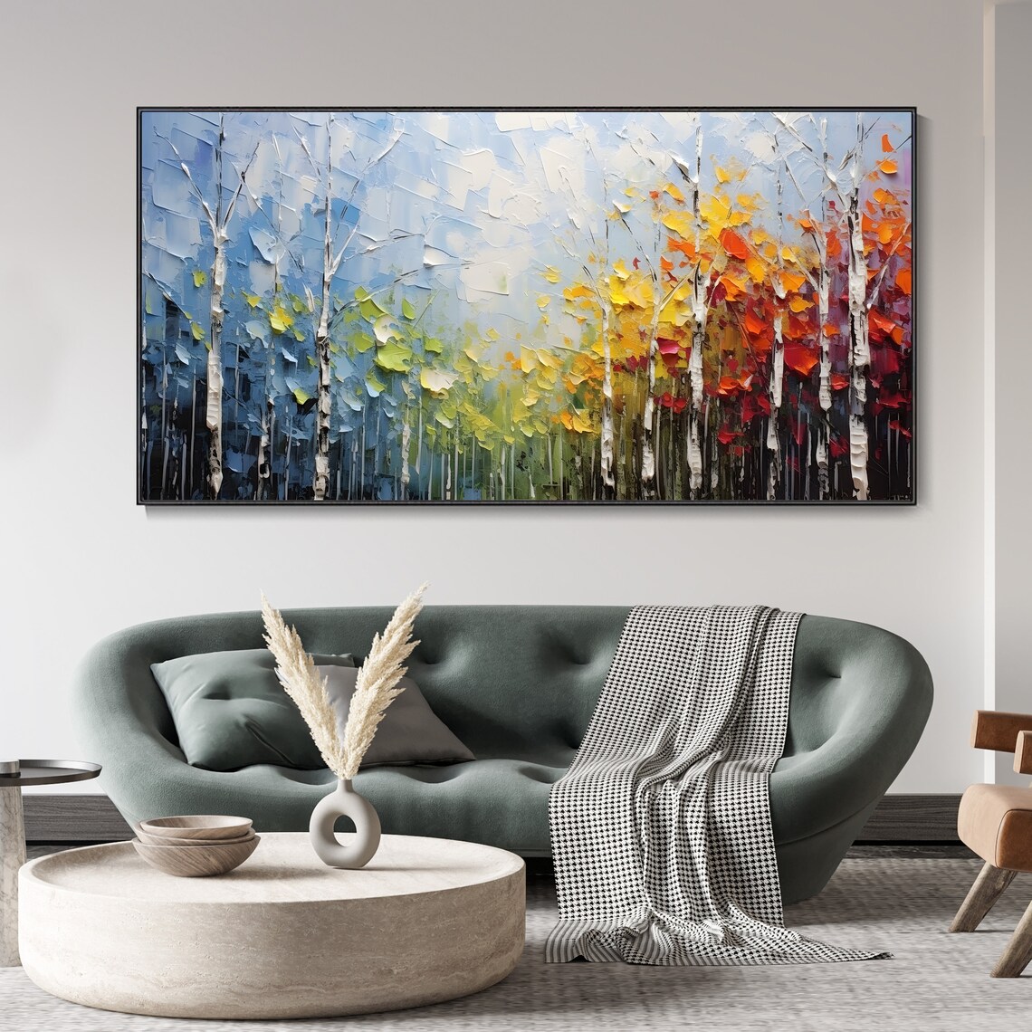 Blue Sky and Colorful Forest Oil Painting Art Print - Image 3