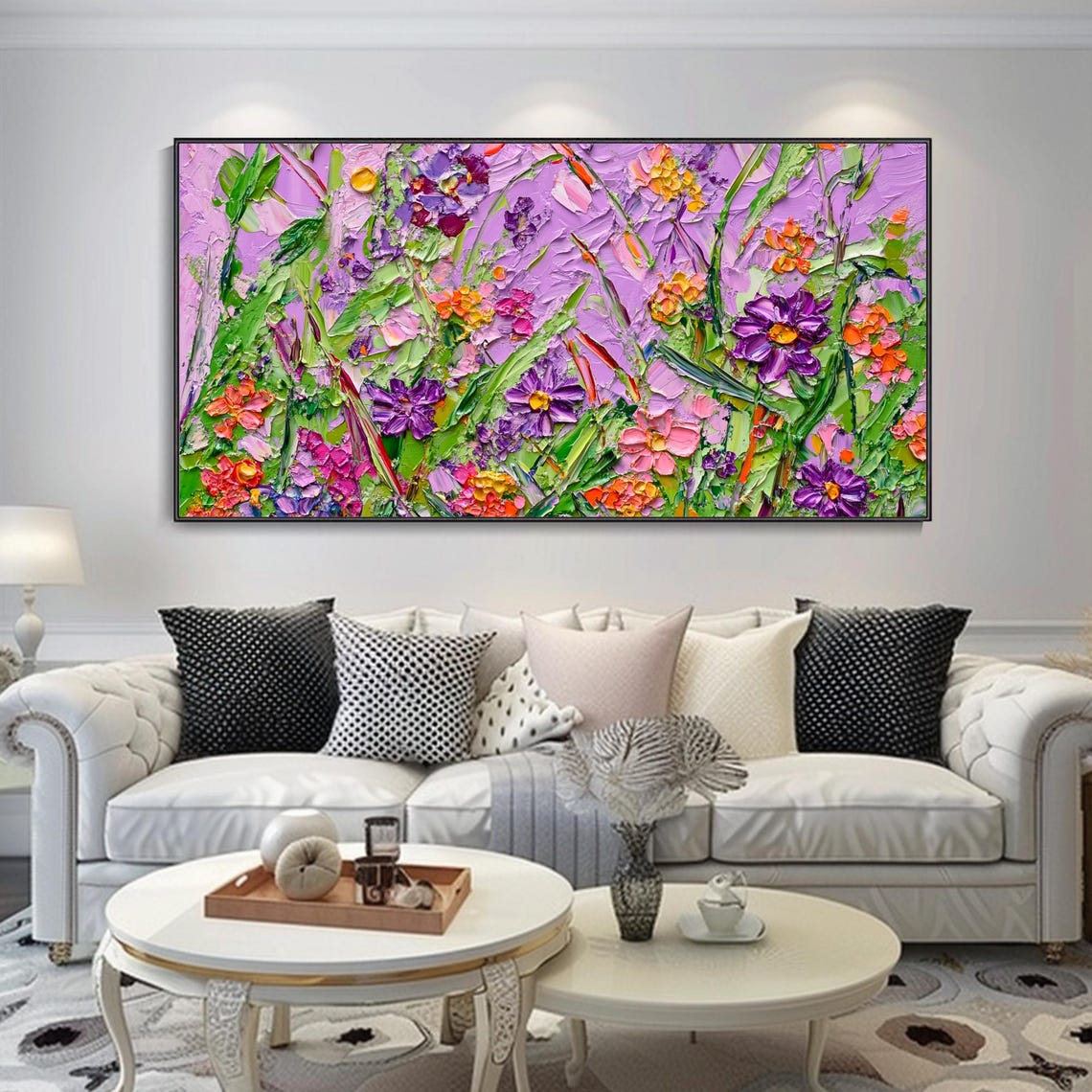 Purple Wildflower Field Lavender Background Textured Art Poster - Image 2